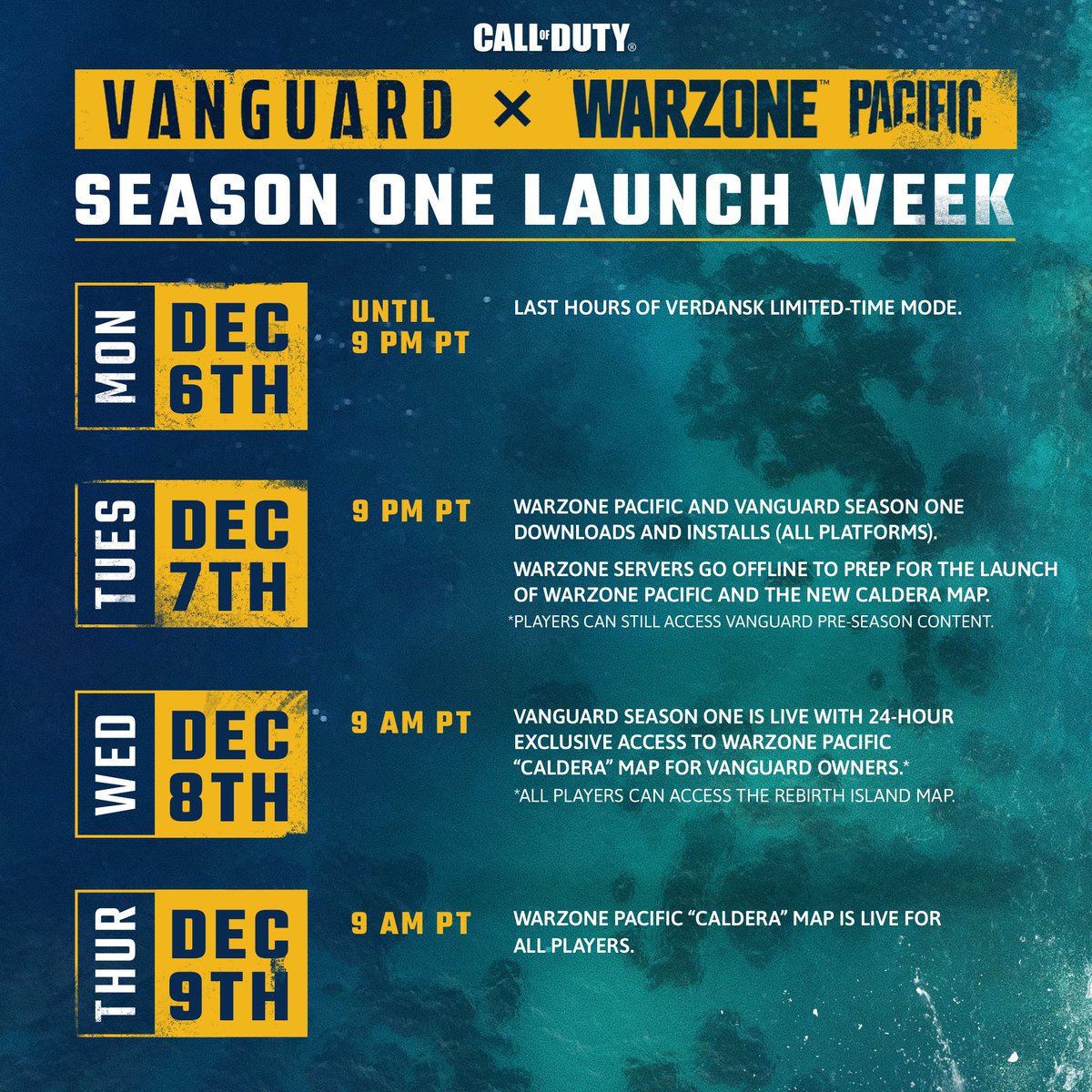 There’s a few stops along the way before we reach our next destination. ✈️ 🏝

Drop into Season One at 9 AM PT on December 8 for #Vanguard and #Warzone.