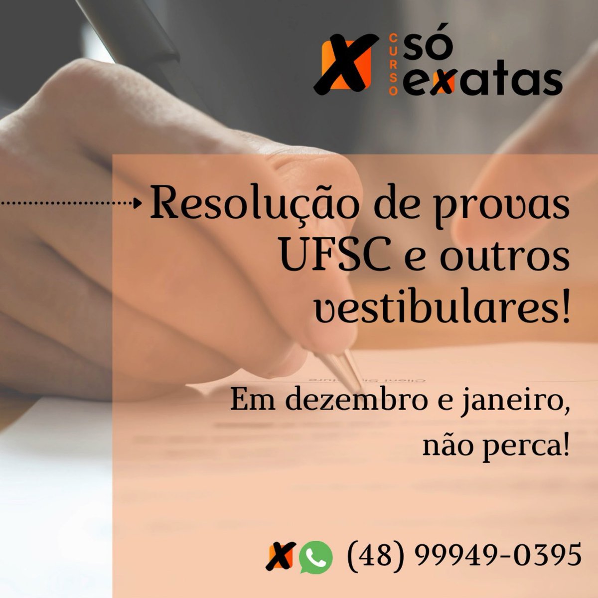 so_exatas's tweet photo. Nos meses de dezembro e janeiro, todos os nossos professores farão um Intensivão de resolução de provas de vestibulares, incluindo as provas da UFSC. Aproveite essa última oportunidade de garantir um ótimo desempenho em suas provas. https://t.co/HLktcJcpLU