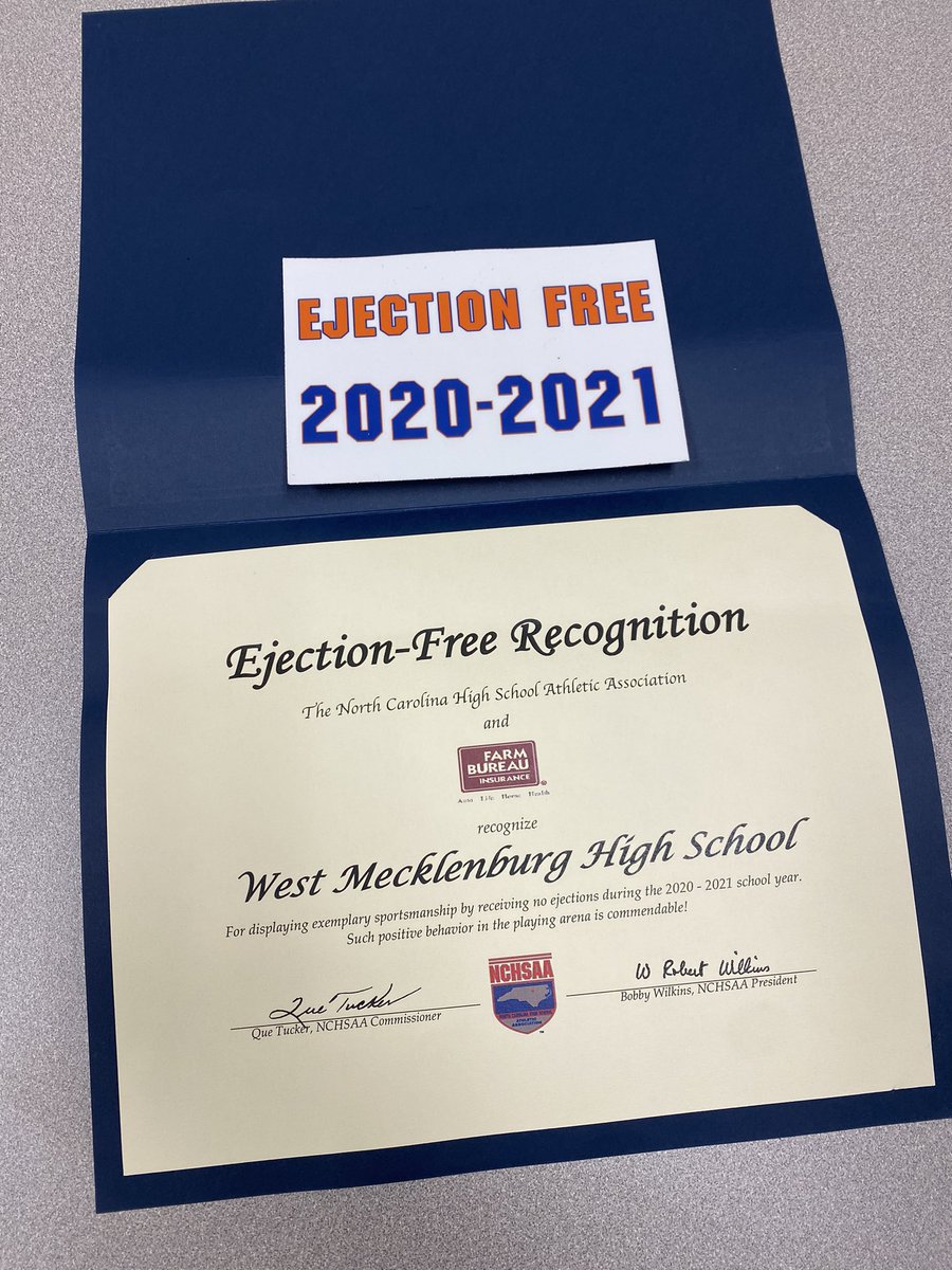 WestMeckSports's tweet photo. Got something in the mail today that represents the fine athletes at @WestMeckSports from the @NCHSAA‼️ 2020-2021 NCHSAA Ejection Free School. 🦅👏🏾👏🏾🦅
#hawkpride https://t.co/9ayflux379