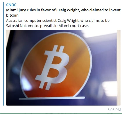 CryptoBTC_Chris's tweet photo. Craig Wright won a major U.S. court case, saving him from paying a former business partner tens of billions in the cryptocurrency.

At stake was half of both the 1.1 million bitcoin mined and held by #Satoshi, a cache currently worth around $54 billion.

https://t.co/5ndYQAM7j1 https://t.co/Qyg4Tqx2ID