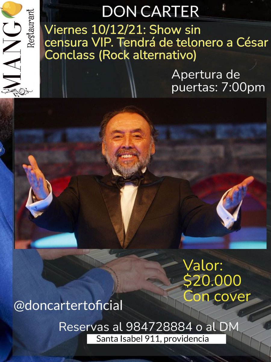 DON CARTER EN PROVIDENCIA. MANGO RESTAURANT. ¡SIN CENSURA! VIERNES 10 DE DICIEMBRE-