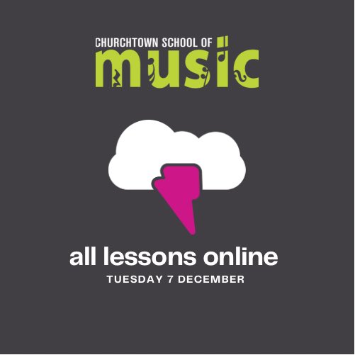 ChurchtownMusic's tweet photo. Due to the statement issued by government notifying all schools in Dublin to close tomorrow, Tuesday 7th December, all lessons will be given online. 

Stay safe everyone! 

#StormBarra https://t.co/pl1aRmc3Gp