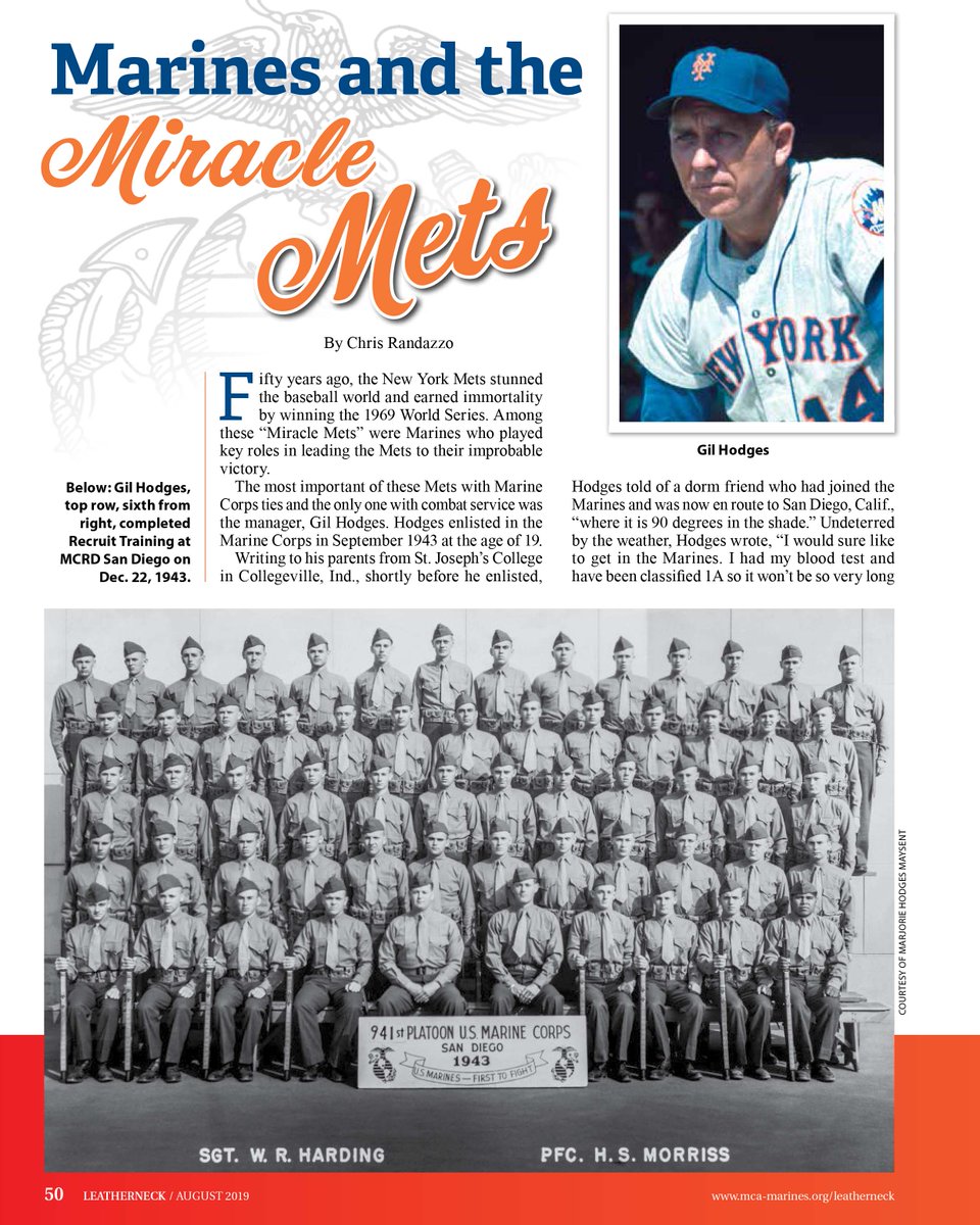 USMC's tweet photo. The @USMarineCorps celebrates Sgt Gil Hodges’ election to the @baseballhall. Hodges served in the Marine Corps during WWII. Hodges eventually returned home to play @MLB with the @Dodgers and @Mets. He also played in a World Championship in 1969. https://t.co/jiCB6ZsktW