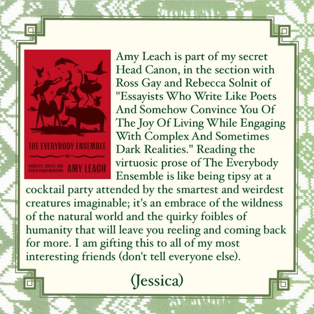 greenlightbklyn's tweet photo. @booknerdnyc recommends Amy Leach’s The Everybody Ensemble for “all [your] most interesting friends.” https://t.co/gfjOfPHP9l