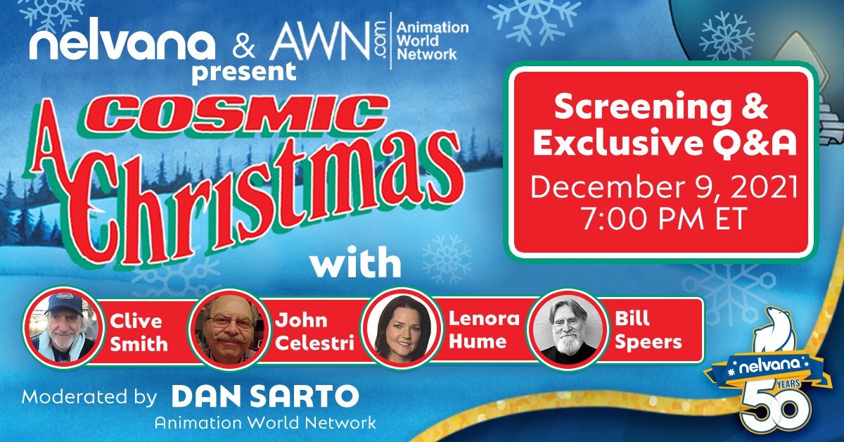 ANIMATIONWorld's tweet photo. Join AWN and @NelvanaEnt for a special screening of “A Cosmic Christmas,” followed by a Q&amp;A led by Dan Sarto featuring industry legends Clive Smith, John Celestri, Lenora Hume, and Bill Speers, in celebration of the studio’s 50th anniversary. https://t.co/dTPLmQCPXe https://t.co/BYrgl3zDLe