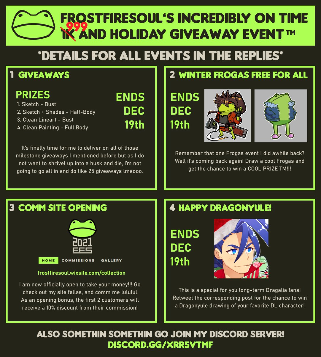 frostfiresoul's tweet photo. ALRIGHT and welcome to the "Frostfiresoul's Incredibly On Time 999 and Holiday Giveaway Event TM"! Make sure to check the comments for details on all the events! https://t.co/5yRiwk23S6