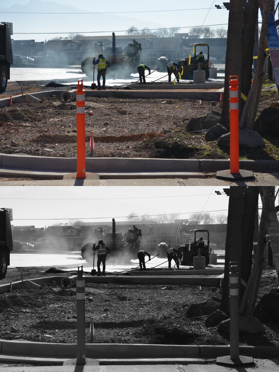 The media is the message. Here you see why we shoot in Black and White. The orange poles are set back in this BW-the color frames the shot. When we shoot try to remember the target audience. The BW is often used more for art, but often news is more effective in BW. LESS IS MORE.