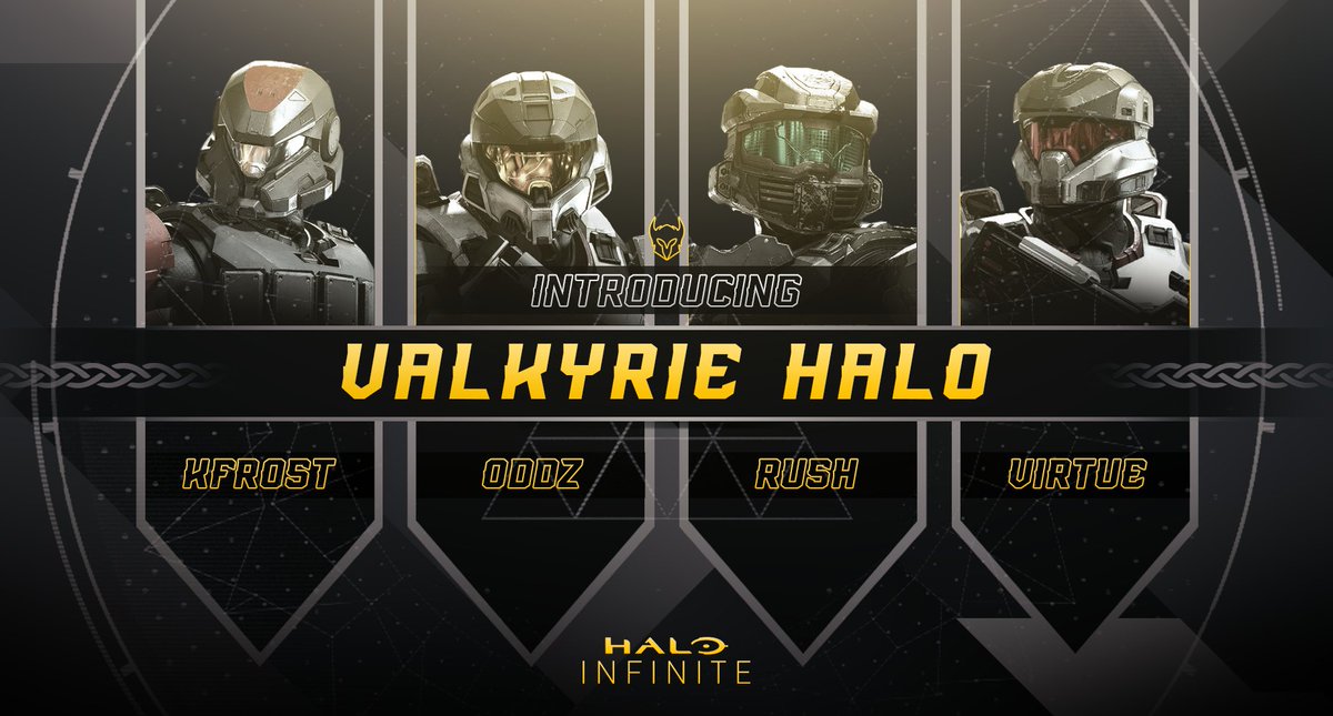 ValkyrieLLC's tweet photo. Welcome the new Valkyrie Halo squad! 

🐐 @kfrost_ 
🐐 @therealoddz3
🐐 @WRLDRush
🐐 @VirtueCCXVI 

Be ready for a lot of Halo competition and content as we head into 2022! #TheLegion https://t.co/cCNBJIPTLa