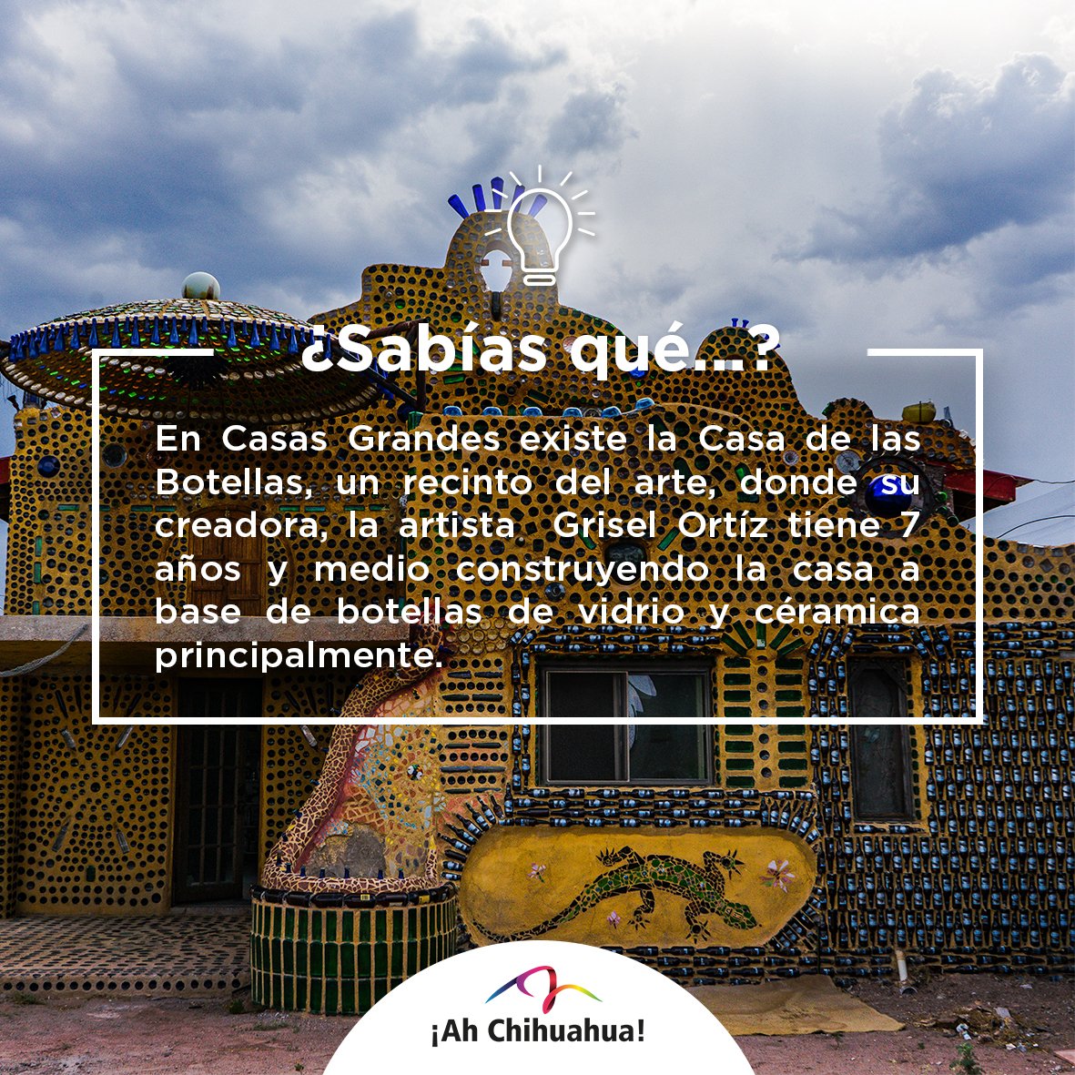 Botellas de todos tamaños y colores crean una hermosa obra de arte 😍🍾

📌 Casas Grandes, Chihuahua, México