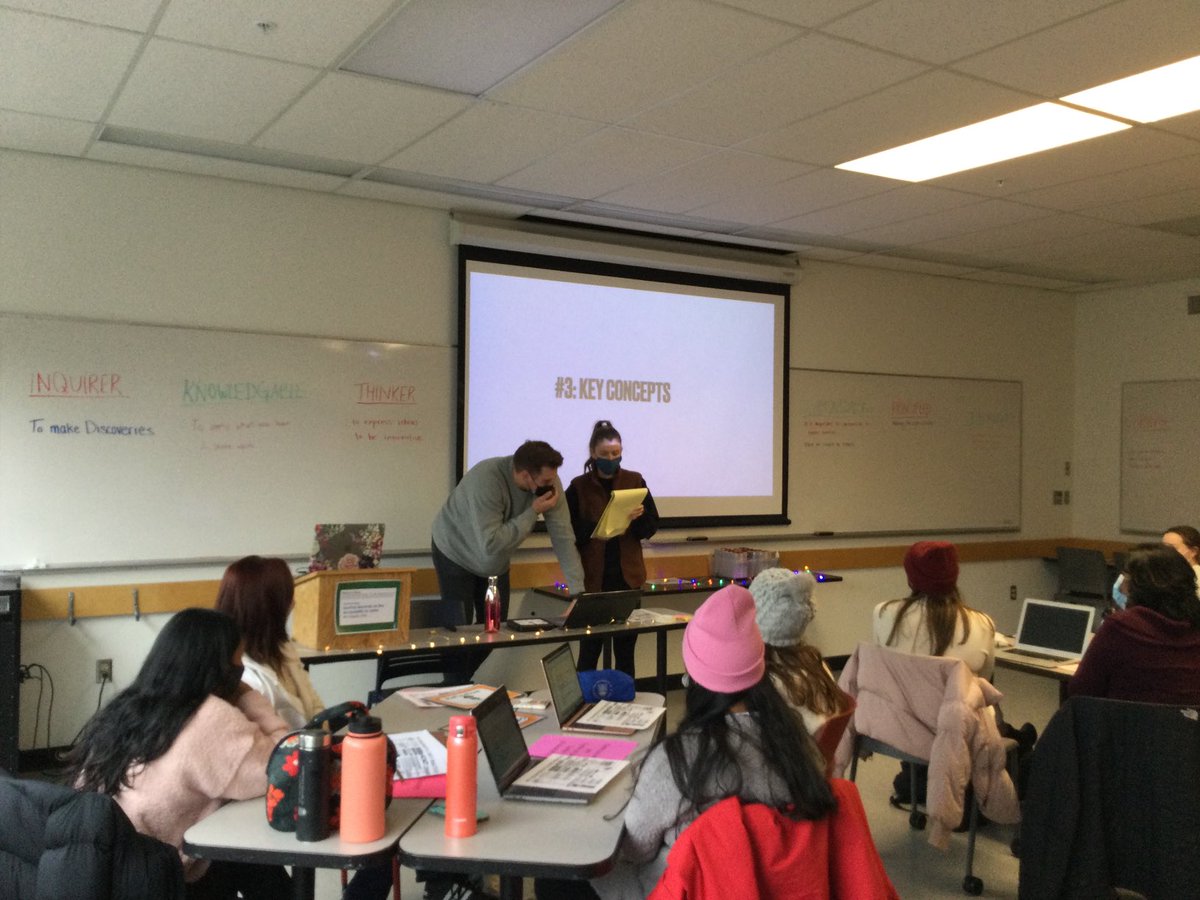 UBCmfenton's tweet photo. #IB TC’s @UBCTeacherEd play back key elements of the #PYP learned this term! Singing, drama, PPT and more - their choice! Fun, laughter, learning, and lots of #risk taking. Well done, #IB cohort 9 👏 🎉! #UBCBEd2022 #UBCIBEd https://t.co/sr2C1nAeRL