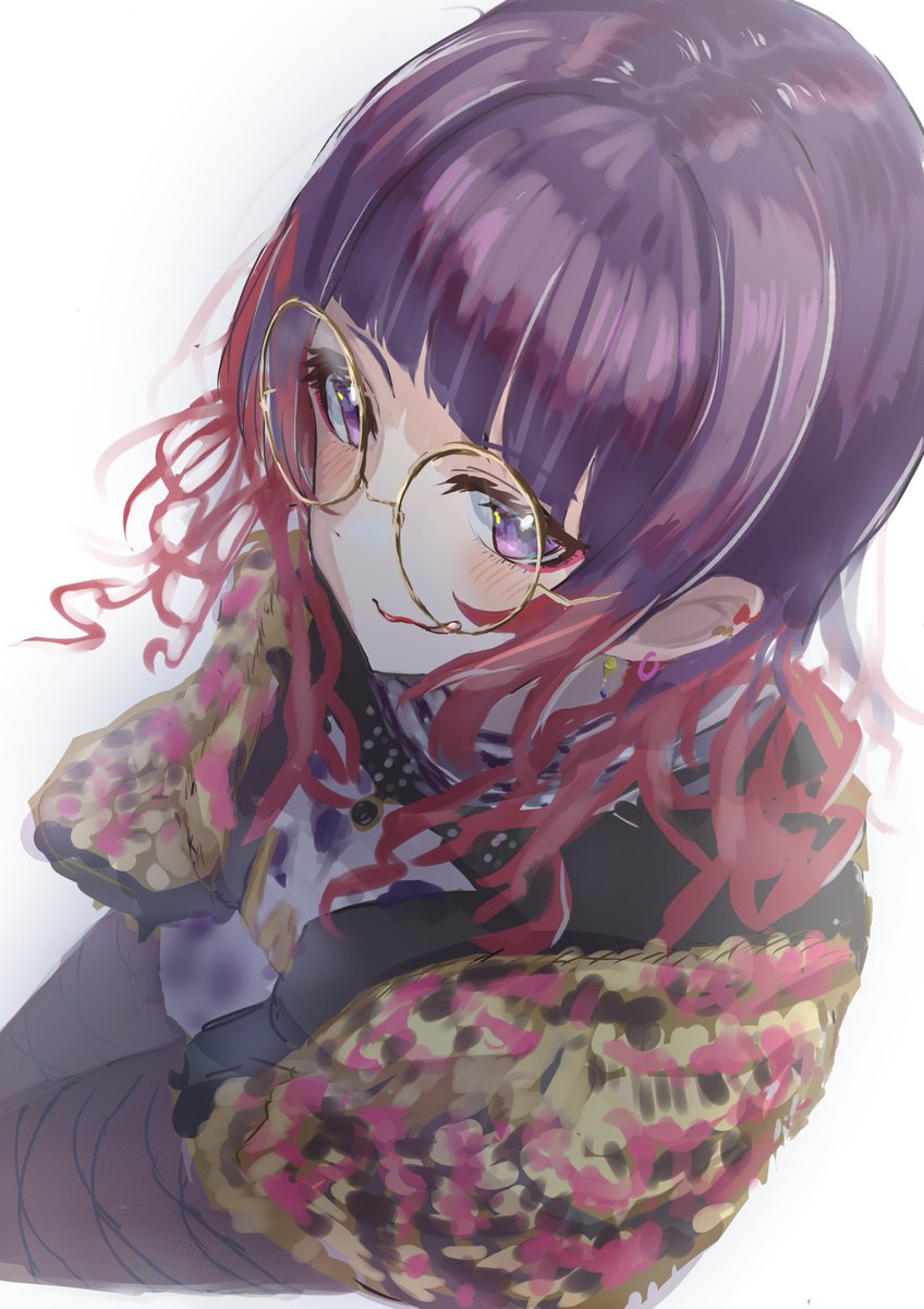 tanaka mamimi 1girl solo glasses jewelry round eyewear purple hair purple eyes  illustration images