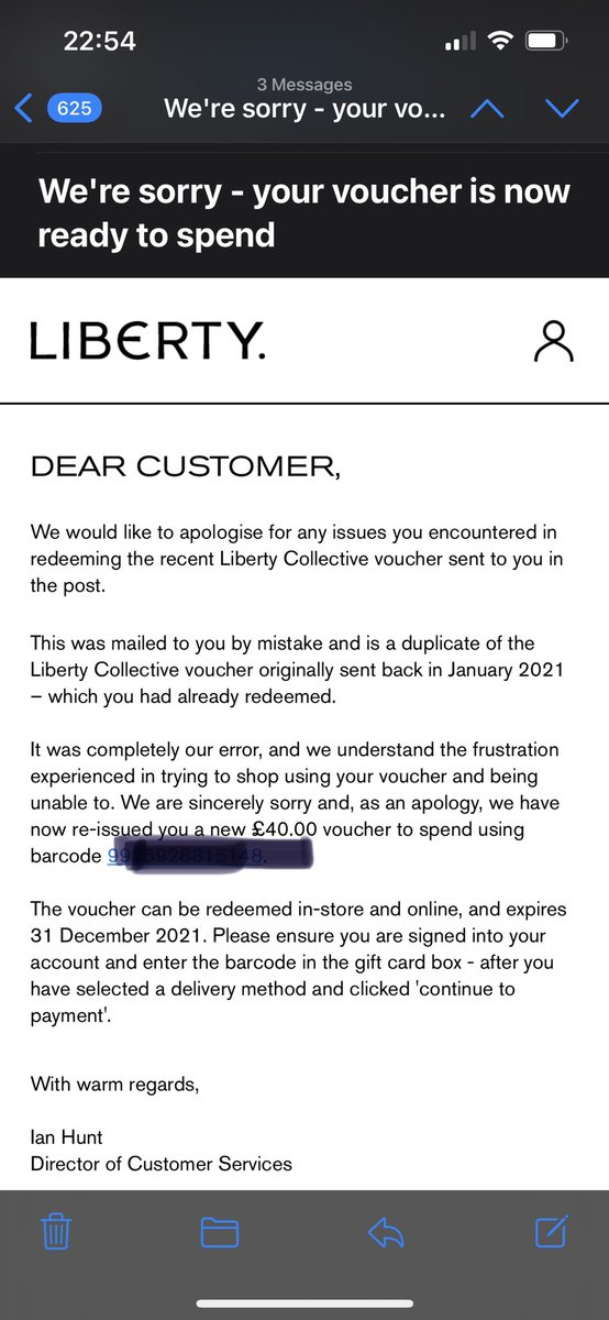 JMcCarthy00's tweet photo. @LibertyLondon phenomenal customer service. What an apology and response  ❤️❤️❤️❤️❤️ https://t.co/8485otNLcm