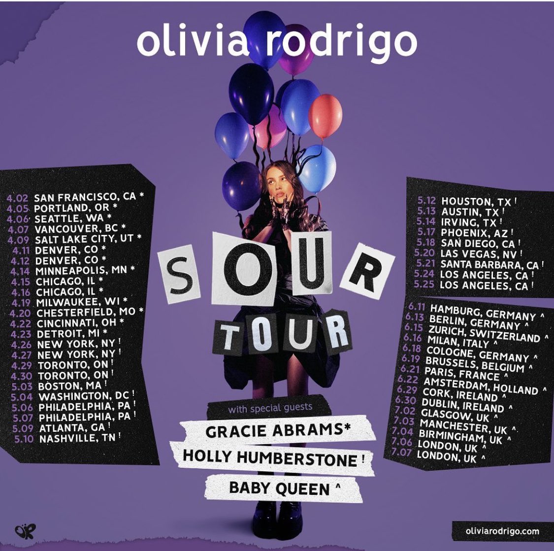 Okay freaking out! <a href="/oliviarodrigo/">Olivia Rodrigo</a> announced her Sour tour! Who thinks we should give away free tickets on OHP? 💜