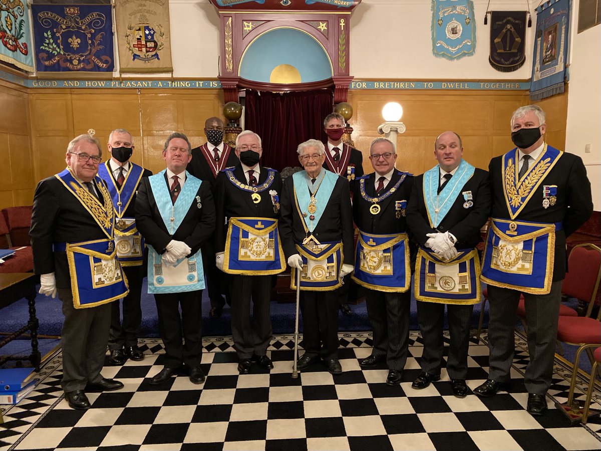 WYFreemasons's tweet photo. W Bro Eric Gosnay PPSGW was installed tonight as WM of Lodge of Unanimity 154, Wakefield 31 years after he first took the chair - pretty impressive, but Eric was 1⃣0⃣0⃣ years old in February 2021! What an inspiration to us 'younger' brethren 🙌
#Freemasonry #nevertooold https://t.co/EbxfSlcLyq