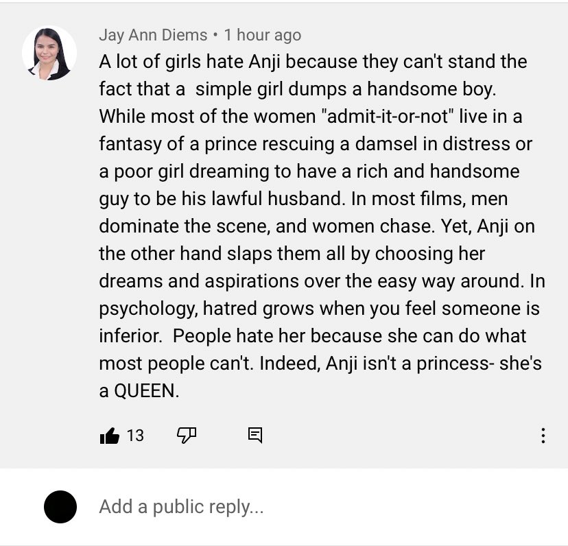 gunvocado_'s tweet photo. Cant help but share this YT comment on one of anji's vid. Couldnt agree more! Hate her all u want, but shes the living queen behavior! 👑 #AnjiSalvacion
BBS ANJI https://t.co/eeRQO09Kwn
