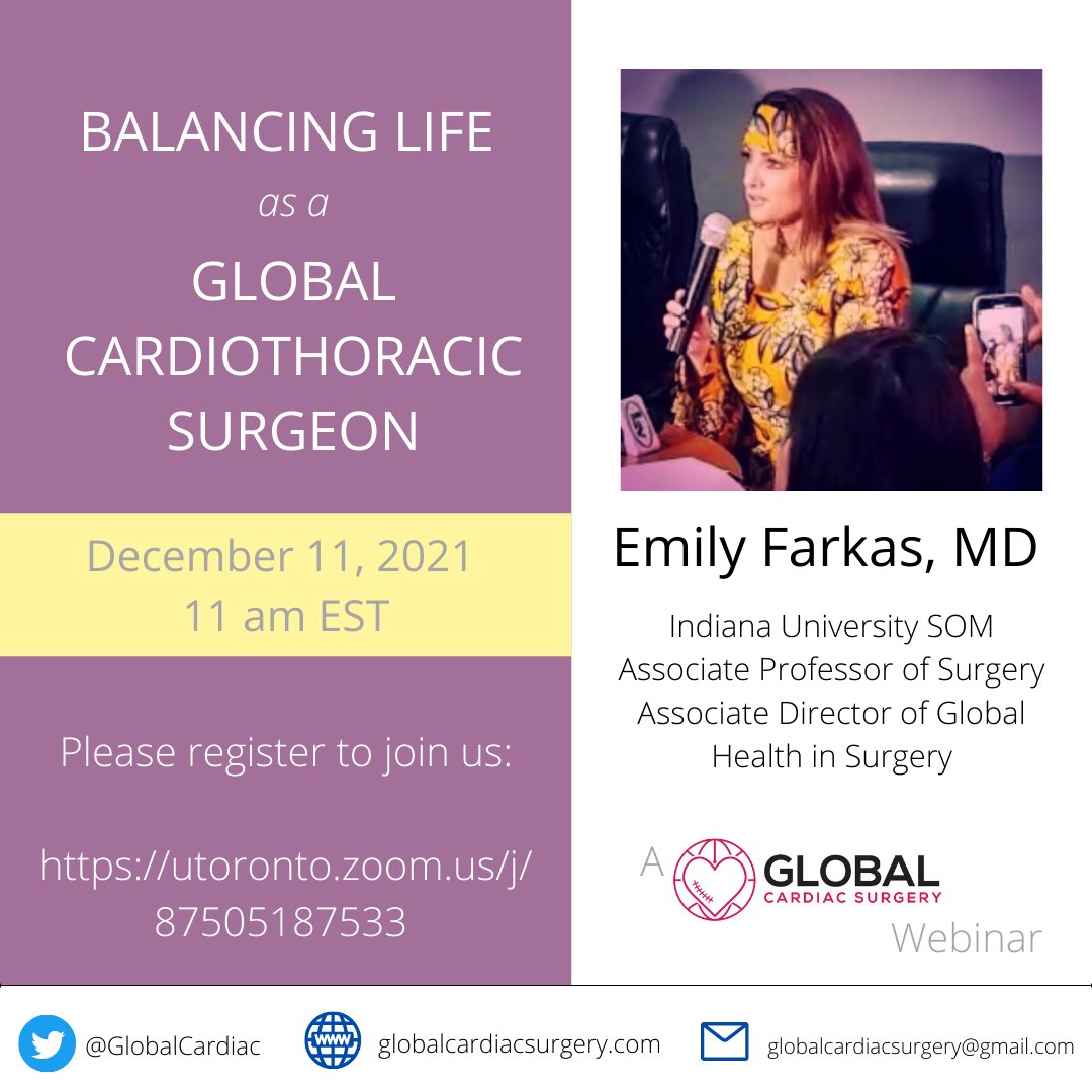 Global Cardiac Surgery Initiative (@globalcardiac) on Twitter photo We are very excited to announce this upcoming webinar featuring <a href="/EA_FarkasMD/">Emily Farkas, MD</a>, who will share with us her experience as a global cardiac surgeon!
Join us this Saturday at 11 am EST: utoronto.zoom.us/j/87505187533 We are very excited to announce this upcoming webinar featuring <a href="/EA_FarkasMD/">Emily Farkas, MD</a>, who will share with us her experience as a global cardiac surgeon!
Join us this Saturday at 11 am EST: utoronto.zoom.us/j/87505187533