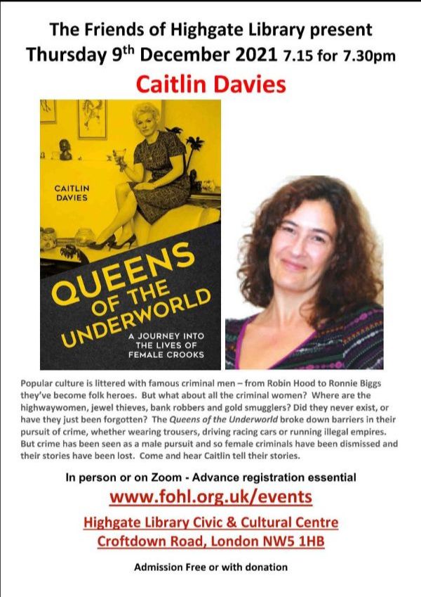 FOHigLib's tweet photo. Caitlin Davies: Queens of the Underworld Thurs 9th Dec + email newsletter - https://t.co/ZwH5m83KMM https://t.co/uAcbt8fgSD
