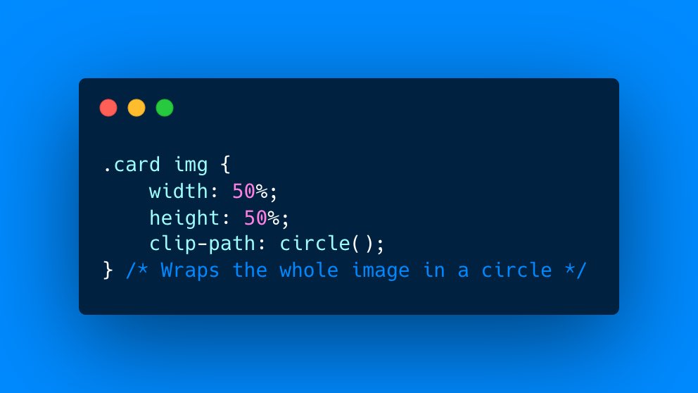 VKaratashev's tweet photo. Useful CCS property that i  come across😄
-It creates a clipping region that sets what part of an element should be shown⚡️
-useful for images for cards, testimonials etc. 

#css #cssTip #webDevelopment #begginerCode #FrontEndDevelopment https://t.co/26XBQa1Yk4