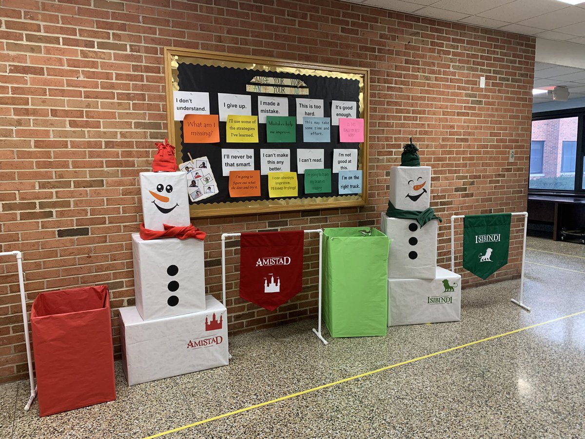 How cute are these snowman in our hallways?! Make them happier and help our community by sending in donations of hats, scarves, and gloves! #thisisHUFSD