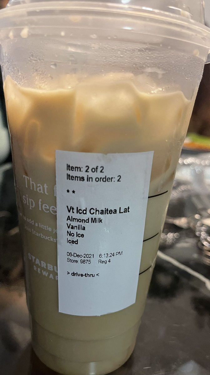 demdelacomma's tweet photo. @Starbucks I asked for a Chai Latte w. No Ice and got an iced one instead! I noticed after I drove away and the drive through was too long to go back! Pls rectify this 🥺 #noiceiced https://t.co/3HeZUB4up9