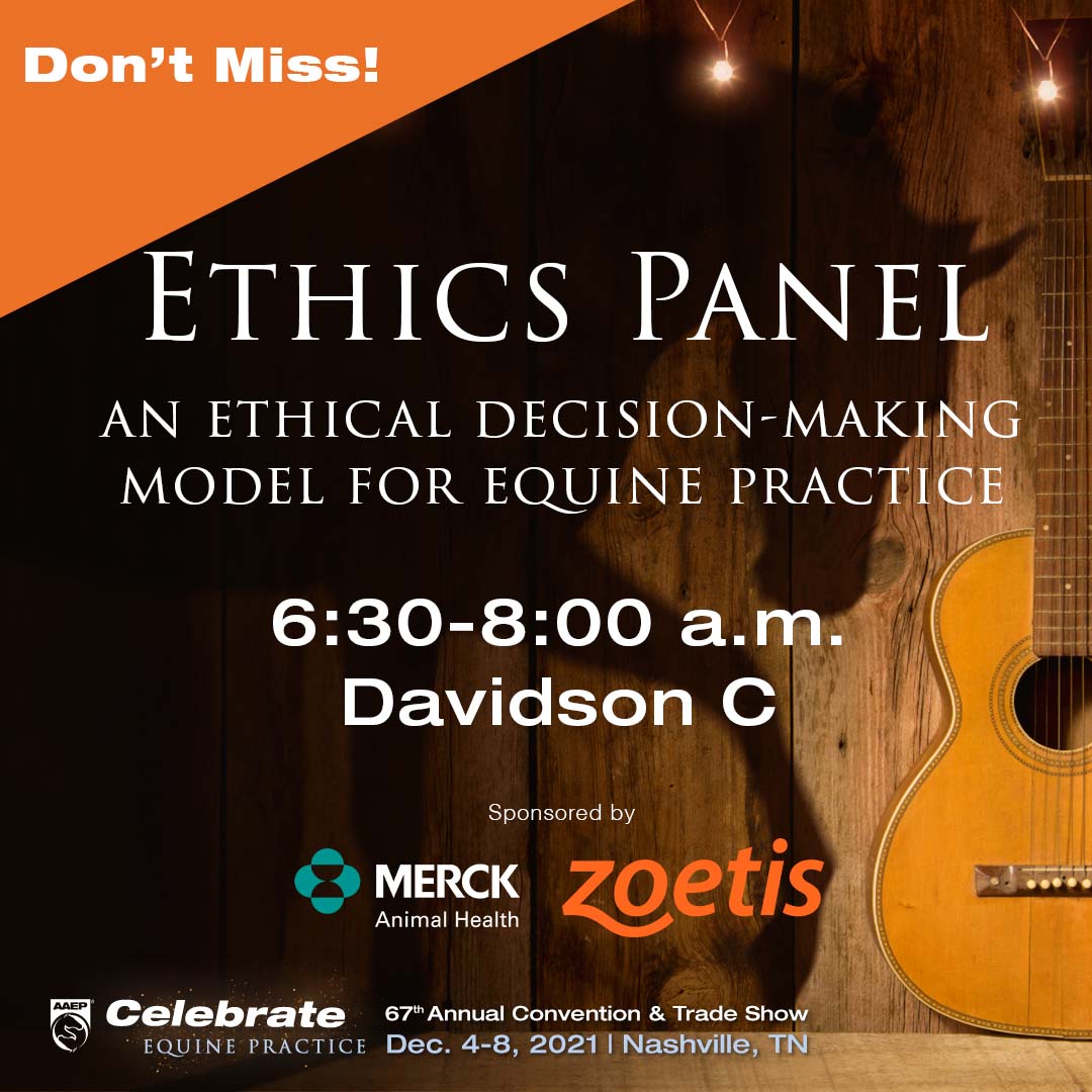 AAEPHorseDocs's tweet photo. Join us in the morning for a panel on ethical decision making discussing case scenarios from group practice, solo/small practice, legal and at large. Special thanks to our sponsors, @MerckAH and @Zoetis! #AAEPNashville #celebrate #equinepractice https://t.co/4oI0UXv6hj