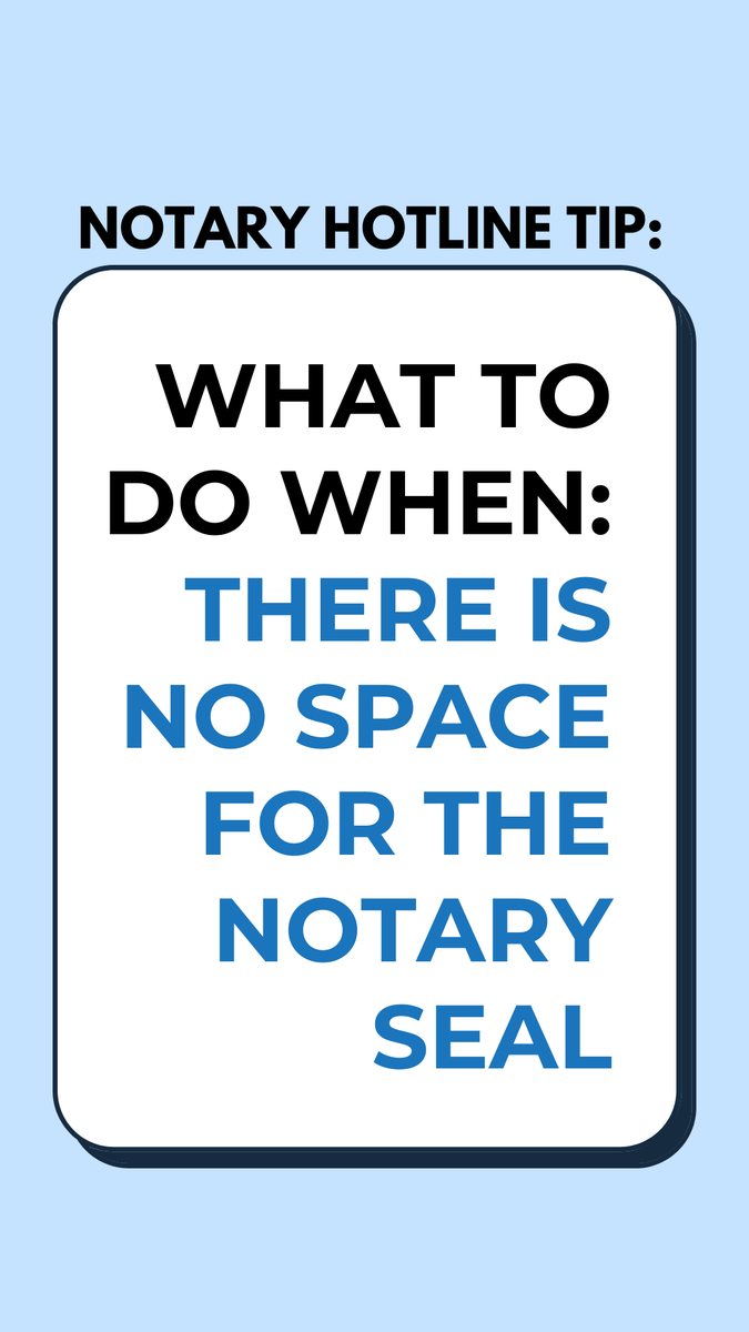 TimiosInc's tweet photo. Don’t ever stamp over any signatures or document verbiage. INSTEAD: try to find a smaller sized notary stamp or attaching a loose notary certificate with your notary stamp on it.
Source: NNA
#notaryknowhow $IDEX https://t.co/Yv2rJf5mDG