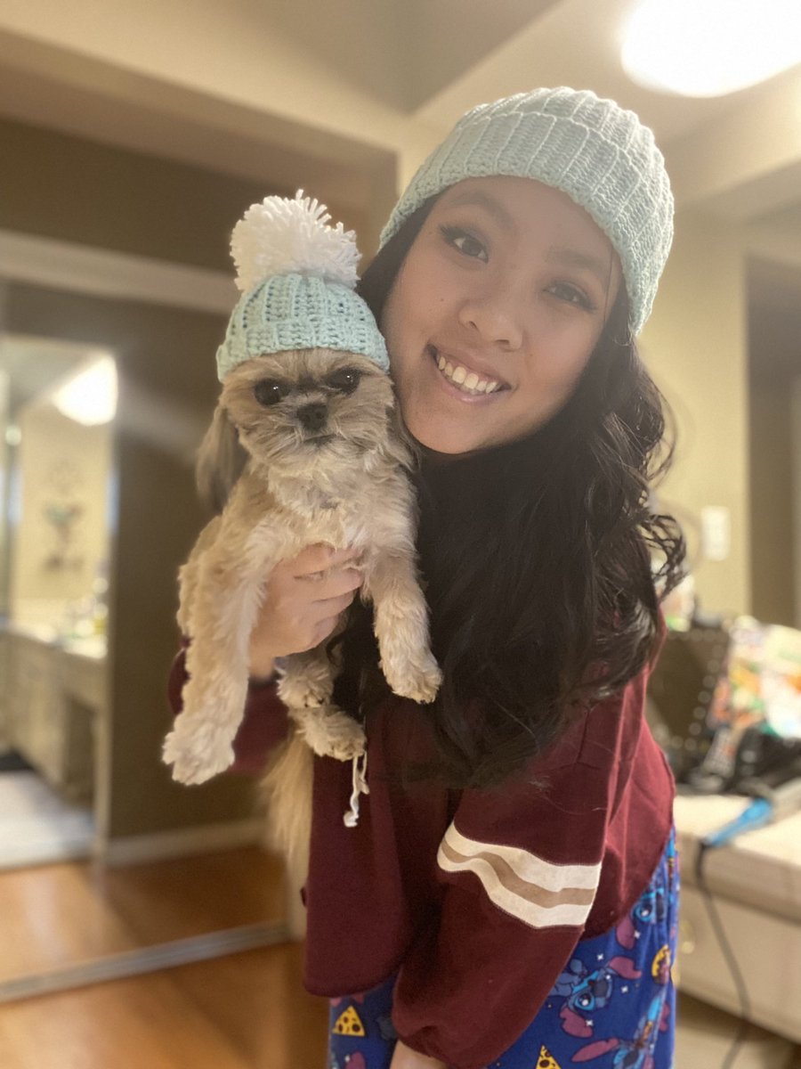 love_for_em's tweet photo. Made us matching beanies. Yes, I am THAT dog mom. 💜🥰 https://t.co/l178Vw2hvH