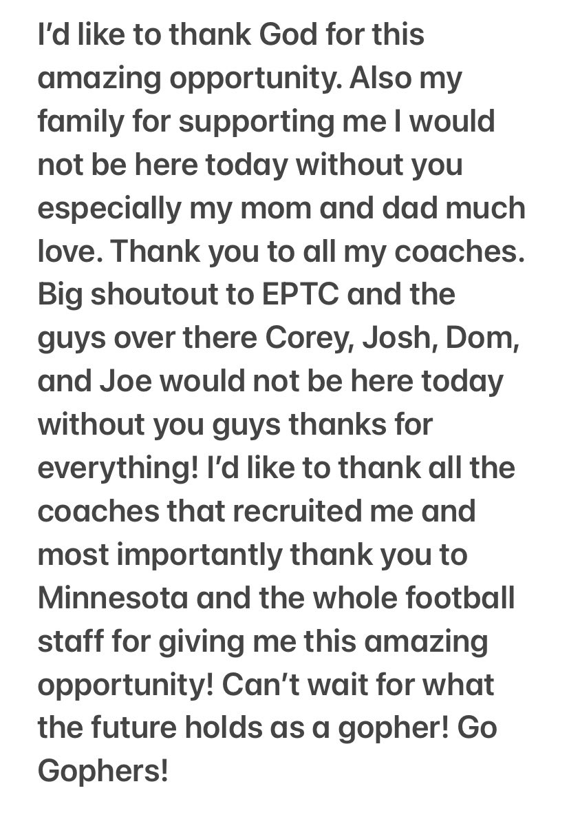 I’d like to announce I will be continuing my football career at the University of Minnesota! <a href="/GopherFootball/">Minnesota Football</a> <a href="/Shakes_GopherFB/">John Schaekel</a> <a href="/Coach_Fleck/">P.J. Fleck</a> <a href="/derik_lecaptain/">Derik LeCaptain</a> #GoGophers