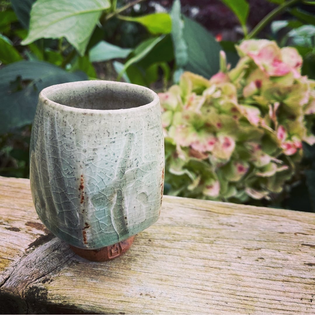 Small ash tea bowl. Celadon glaze over porcelain slip. Kindly purchased and photographed by <a href="/alboreto/">Raffaele alboreto</a>