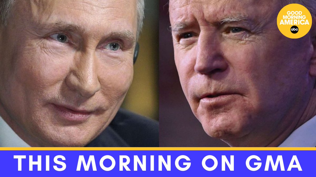 GMA's tweet photo. COMING UP ON GMA: High stakes showdown — President Biden to face Russian President Vladimir Putin in a video call, as the U.S. stands ready to support allies in the region if Russia decides to move forward with a military invasion in Ukraine. https://t.co/3vDVTgbfUM