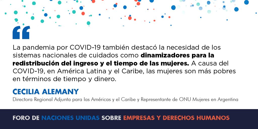 ONUMujeres's tweet photo. 💬 "A causa del COVID-19, en América Latina y el Caribe, las mujeres son más pobres en términos de tiempo y dinero". - @AlemanyCecilia en Foro de Naciones Unidas sobre Empresas y Derechos Humanos. #UNGPs10plus https://t.co/23iP6d4WuB