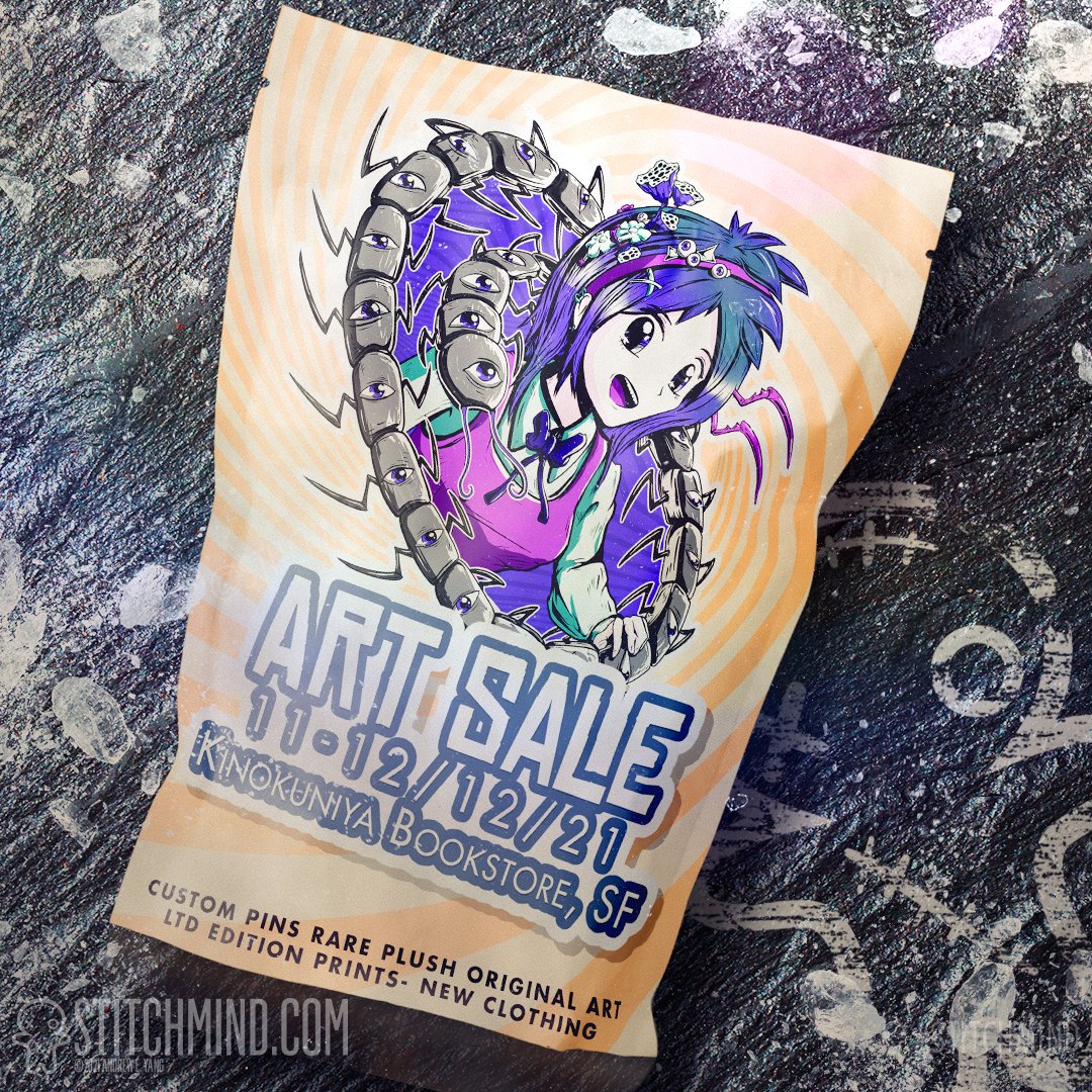 Stitchmind's tweet photo. Doing another selling at the Mall in Japantown. I have a new handmade poster and a NEW SHIRT DESIGN so come and see.
#jtown #miniartmart #chips #centipede #strangecandy https://t.co/WrlxpsYnaC