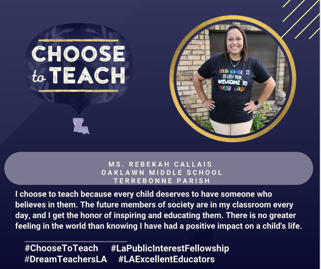 <a href="/ChooseToTeachLa/">Choose To Teach La</a> @La_Believes <a href="/DreamTeachersLA/">Dream Teachers</a> <a href="/TerrParSchools/">TerrebonneParSchDist</a>