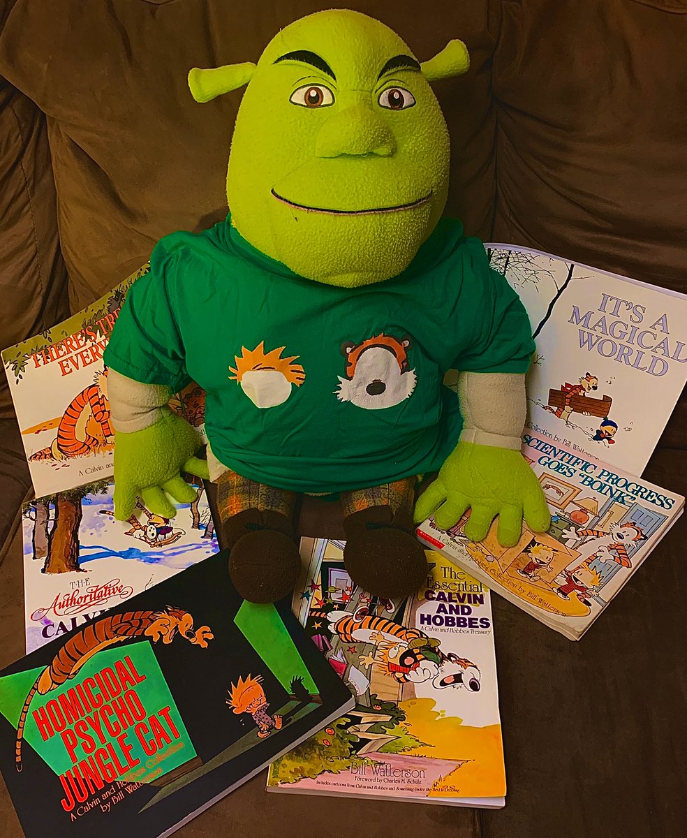 ShrekDoll's tweet photo. donkey doesn’t know but i’m the absolute BIGGEST fan of the Calvin And Hobbes comics! they’re how i learnt to read as a kid, and they’re why my vocabulary is so strange & colourful as an adult!
#CalvinandHobbes #BillWatterson #Comics #Schoolastic https://t.co/sWNCVfrzqq