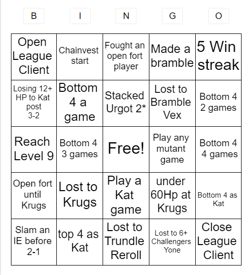 YBA Bingo Card