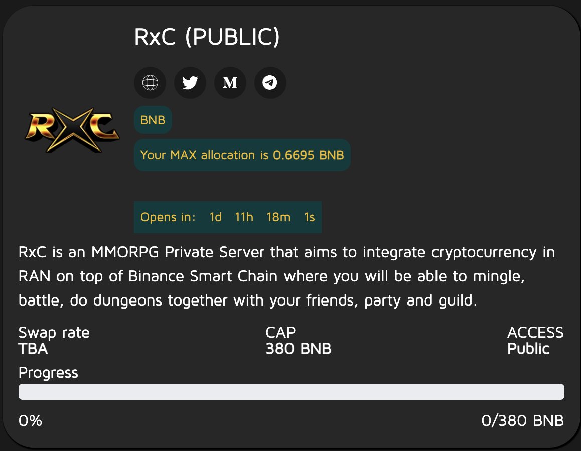 AegisLaunchpad's tweet photo. To all #AGSPAD holder, you can now view your GUARANTEED ALLOCATION for @rxc_world IDO. at https://t.co/aOnZshez8O, under the NFT tab.
keep tuned at:
https://t.co/JTFInAq7Tx
https://t.co/yaIKaHHOqb https://t.co/bChBw9hJV3