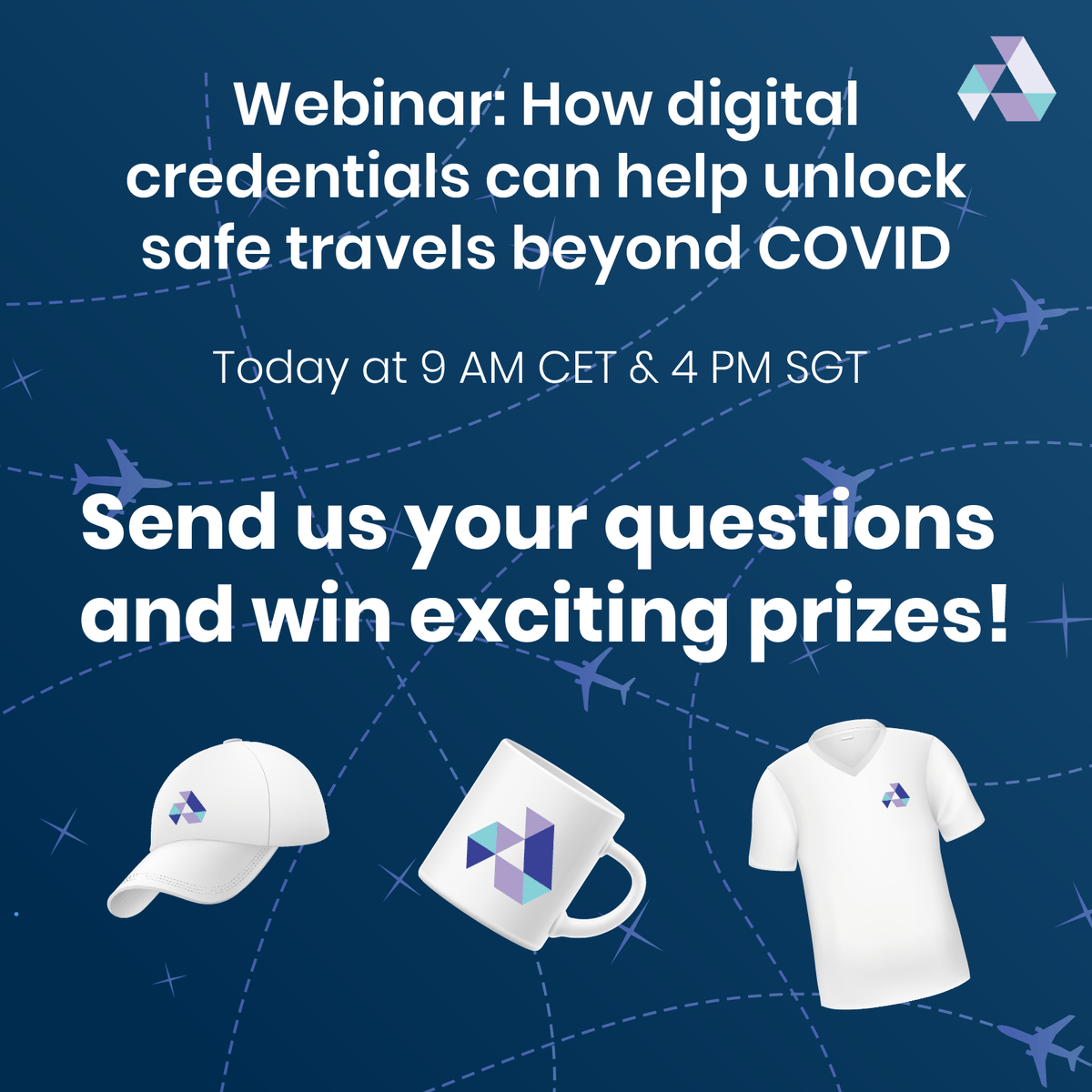 affinidi's tweet photo. Don’t forget to send us your questions and join our webinar today at 9 AM CET and 4 PM SGT to explore how #VerifiableCredentials can impact the world of travel in 2022 and beyond. We will be giving away exciting gifts for the best questions. Register now:https://t.co/pkfvn43idd https://t.co/gWqwLpaSw8