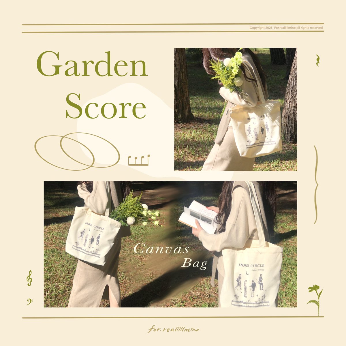 forealllllmino's tweet photo. [🎵Garden Movement of Canvas Bag] 
The score made by the #WINNER is called #INNERCIRCLE However, the melody is the LOVE song “really really”

💐Price: NT$630/1bag
💐Payment Method: PayPal 
💐Quantity: 20 https://t.co/HCRCjAbI5J