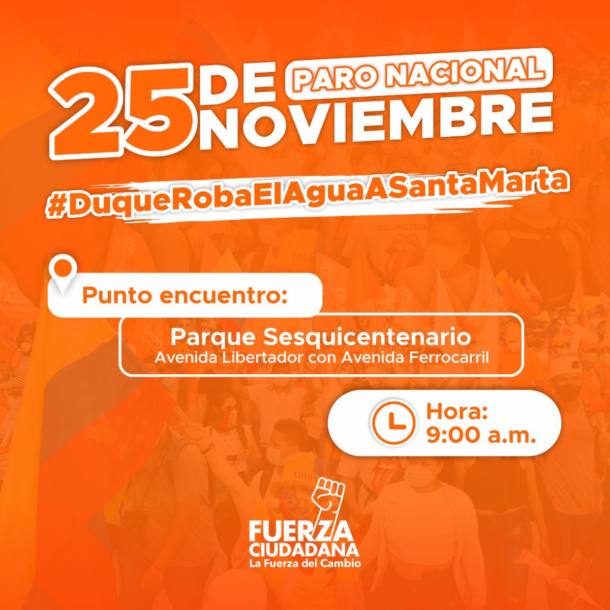 La Fuerza Ciudadana se moviliza y apoya el Paro Nacional para defender los derechos de los Samarios y sus empresas públicas para evitar que Duque continúe con el bloqueo en Santa Marta por eso #DuqueRobaElAguaASantaMarta y los samarios defienden.