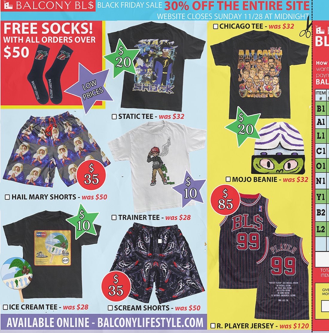 BL$ BLACK FRIDAY📚🌴 30% OFF THE ENTIRE SITE
$10 TEES
$35 SHORTS
$50 MYSTERY BOXES
FREE SOCKS 
WEBSITE CLOSES SUNDAY 11/28 11:59 PM PST

BalconyLifeStyle.com