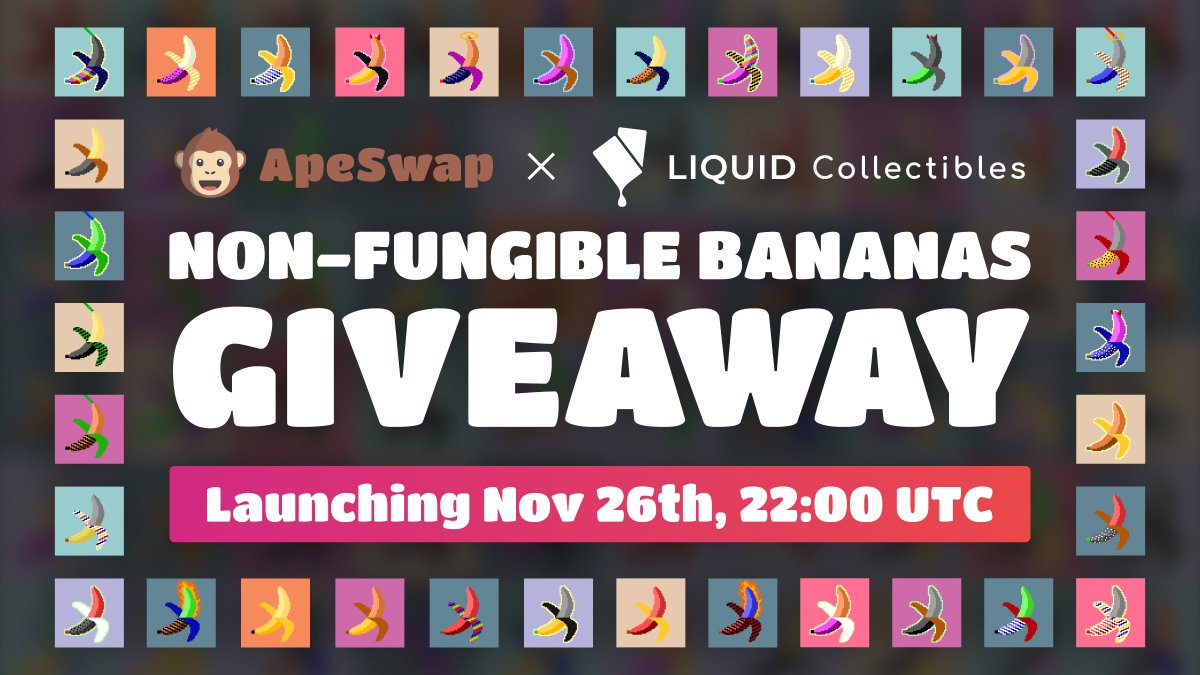 JulianApeSwap's tweet photo. 🐵 #NFB GIVEAWAY 🐵 

I'm waaay too hyped for this NFB release on Friday, I'm giving away 5 #NonFungibleBananas 🤯🍌

All ya gotta do is:
✅ RT this tweet 🔄
✅ Tag 3 frens 👥
✅ Follow @ape_swap &amp; @JulianApeSwap ❤️

Check out https://t.co/jIsLbzc6e4 for more info on the sale! 🚀 https://t.co/OnIdxDBvuF