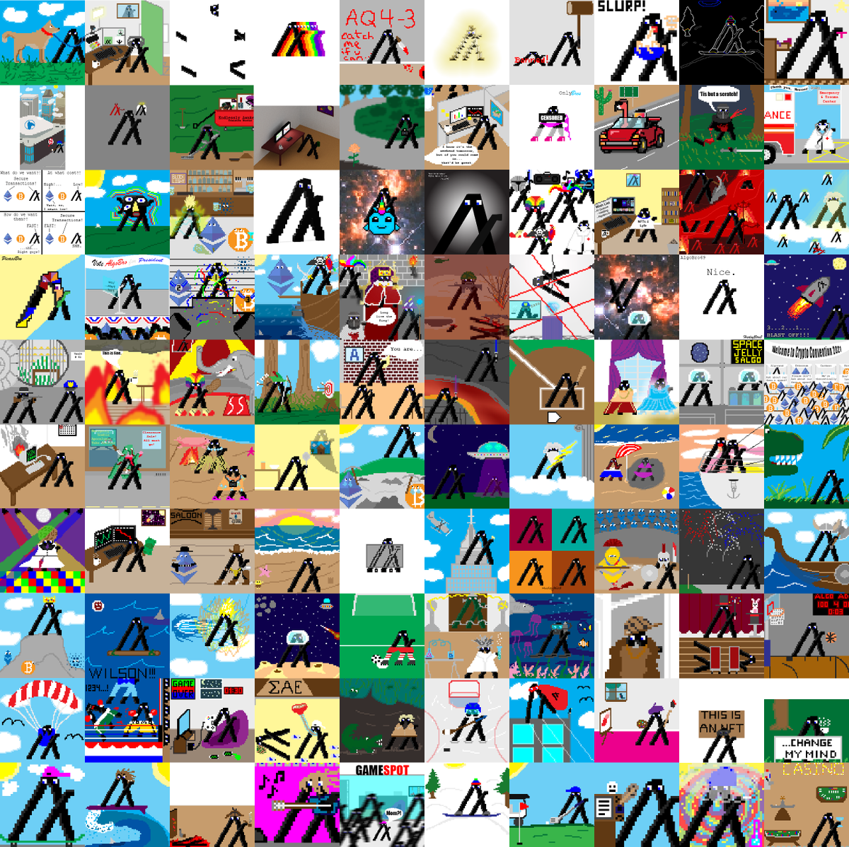 HurleyBirdFM's tweet photo. HOLY π© !!!
The #AlgoBro Mural is complete.
Looking at these 100 AlgoBro Scenes is like a journey through #AlgoNFT time. Nostalgic.
This means I have to release the last of the Scenes: https://t.co/ZDXEhixTqf
^ They'll go on sale soon then I'll RNG out this Mural for free. https://t.co/qFdiv75hJe