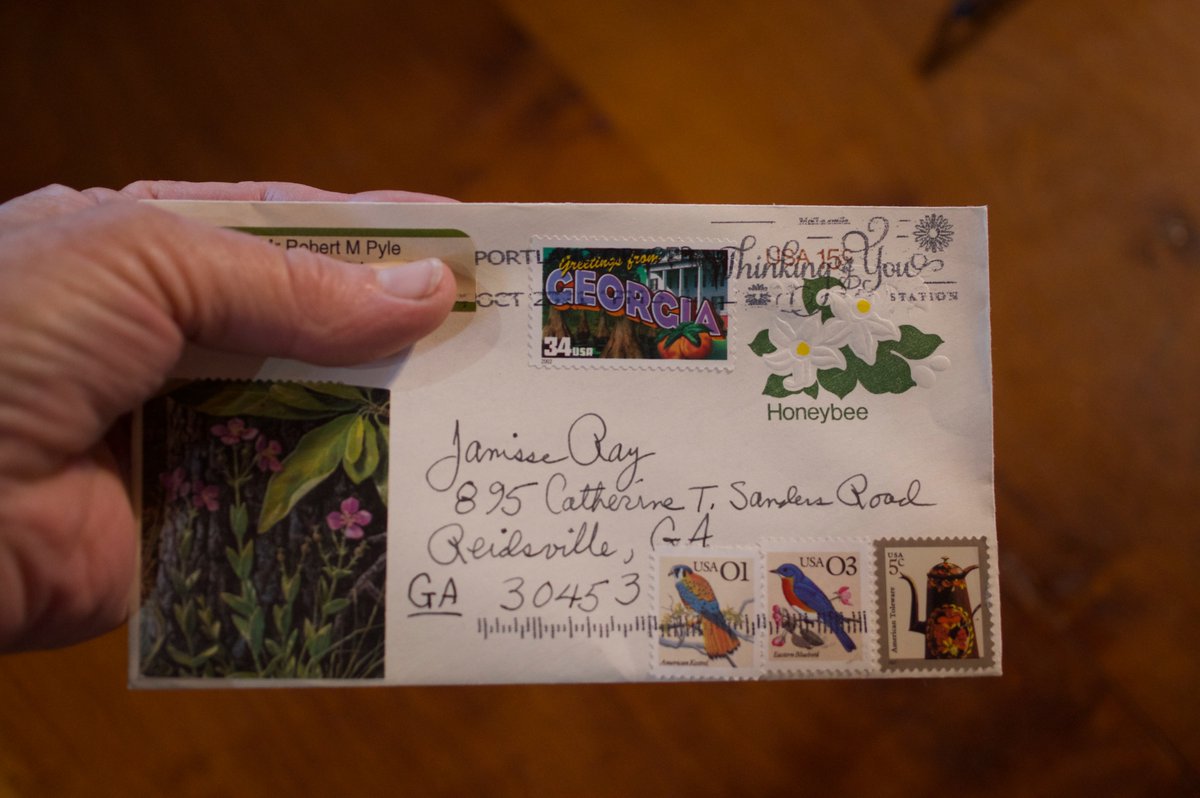 TracklessWild's tweet photo. A handwritten letter arrives from Robert Michael Pyle #lepidopterist @xercessociety &amp; now you have my address too. #writeletters #handwritten #thedarkdivide #butterflies #naturewriting https://t.co/xogFgpWOcP
