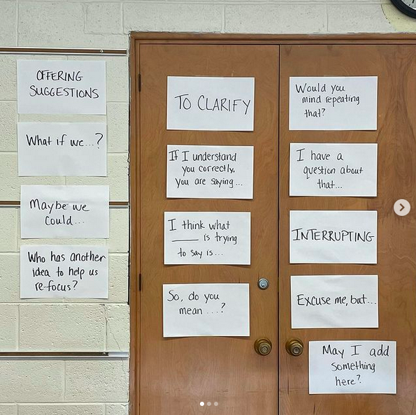 teacher2teacher's tweet photo. "May I add something here?" 💬
💬 "I see it another way. I think ..."

T Mrs. M wants to equip her Ss for constructive discussions – so she filled her classroom with prompts for navigating every conversational twist and turn!

https://t.co/Yex4yi5INT #EdChat https://t.co/g4Lliqmp6F