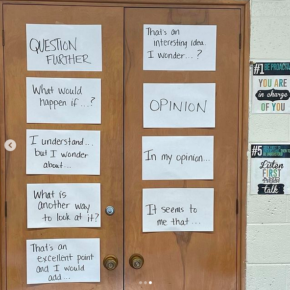 teacher2teacher's tweet photo. "May I add something here?" 💬
💬 "I see it another way. I think ..."

T Mrs. M wants to equip her Ss for constructive discussions – so she filled her classroom with prompts for navigating every conversational twist and turn!

https://t.co/Yex4yi5INT #EdChat https://t.co/g4Lliqmp6F