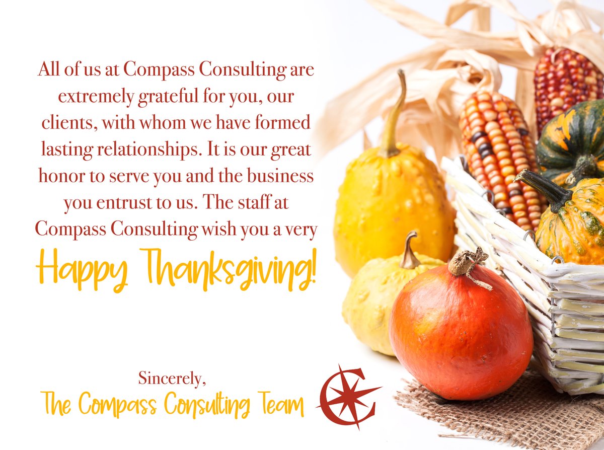 CompassConsult's tweet photo. Happy Thanksgiving from all of us at Compass Consulting 🍁🍽️🧡#Thanksgiving https://t.co/NmPpR4VrFW