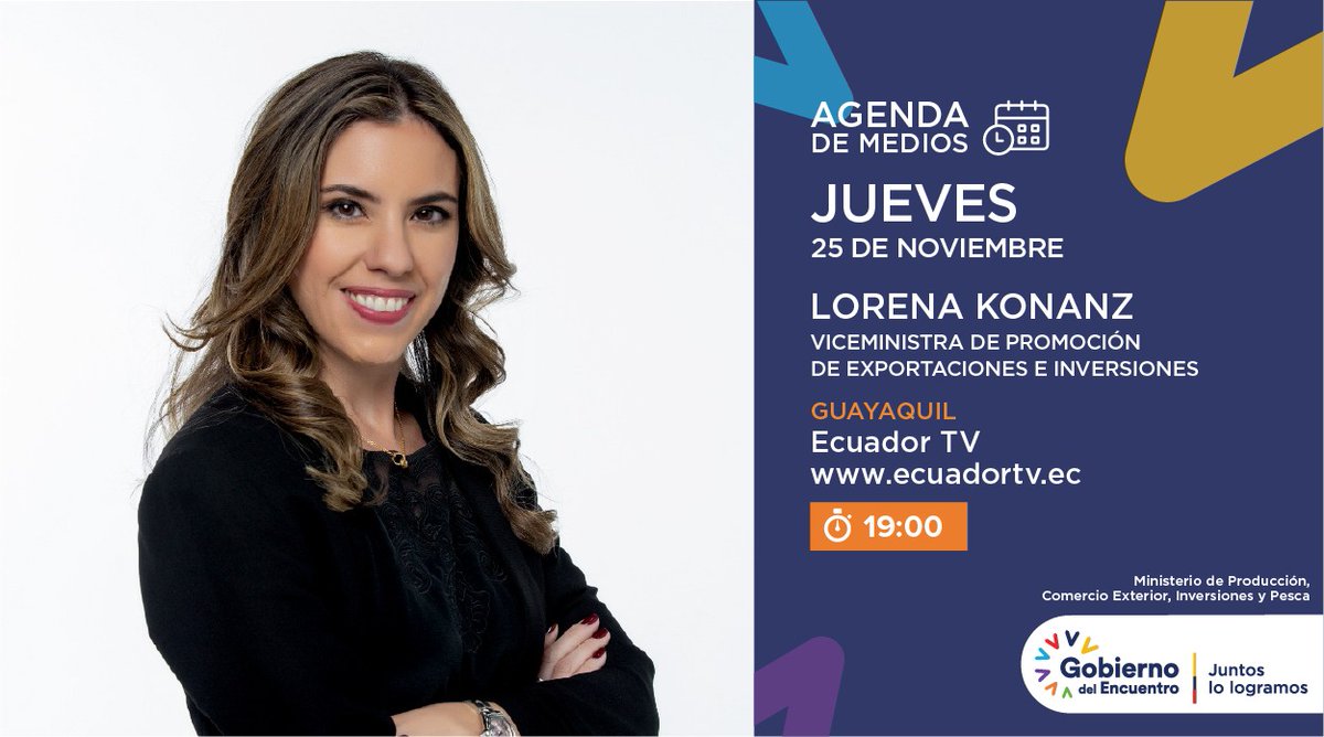 Produccion_Ecu's tweet photo. #EnMedios 🎙️| #EcuadorOpenForBusiness 🇪🇨🌎, el primer paso de una política comercial y de inversiones de un país abierto al mundo. Descubre las metas alcanzadas en el marco de este foro, a través de la entrevista de la viceministra @lorenakonanz en @EcuadorTV.

⏰ 19h00 https://t.co/xabqWTiWh0