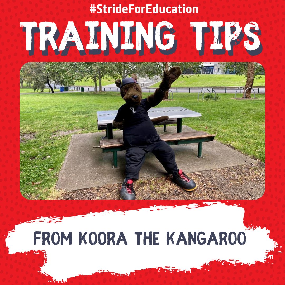 murrup_spirit's tweet photo. Less than a week to go, Striders! Here are some #StrideForEducation tips from Koora the Kangaroo to get you to the finish line ๐ฆ
#CathyFreemanFoundation #EducationChangesLives https://t.co/6m8w0WAYCv