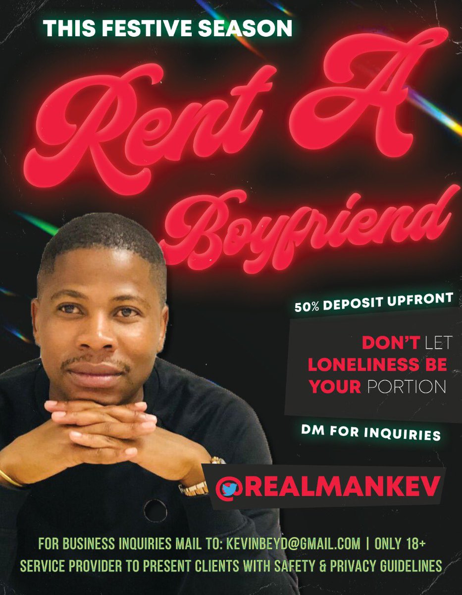 RealManKev's tweet photo. The wait is over, it is with great pleasure to inform you that I’m officially taking bookings. Ladies don’t let loneliness be your portion this festive season. For business inquiries send an email 📧 kevinbeyd@gmail.com or send me a DM #RentABoyfriendTFS https://t.co/xH9o0a2oIm