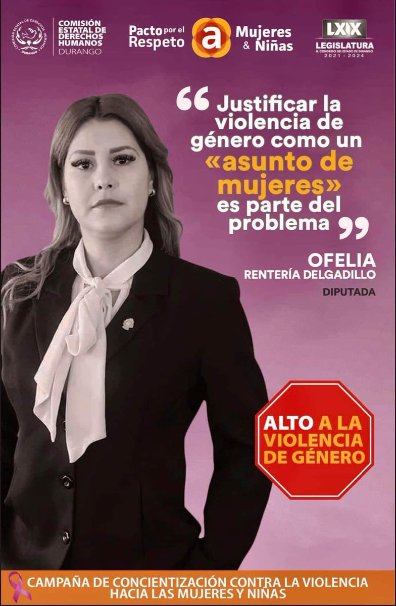 ofeliarenteriad's tweet photo. Con orgullo me sumo completamente en apoyo ala Campaña Pacto por Respeto a Mujeres y Niñas que promueve la @CedhDurango con la finalidad de bajar los índices de violencia contra mujeres y niñas. 👩 👧 
¡Nunca más una menos!

#DeLaManoContigo #NoTeVoyAFallar https://t.co/FxuW3EyoQ5